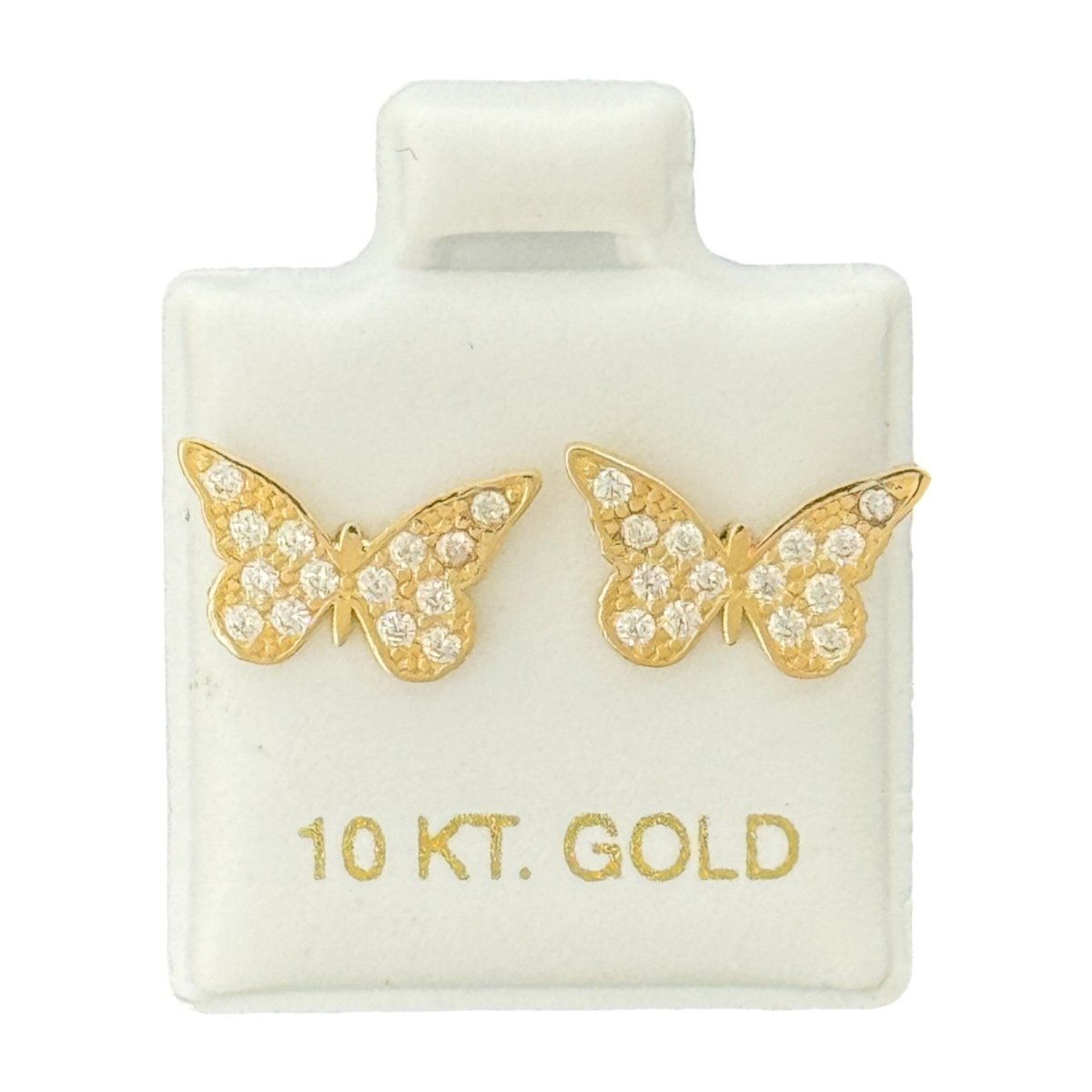 10KT Butterfly CZ Stud Gold Earrings - Main Front View by Silver Factory