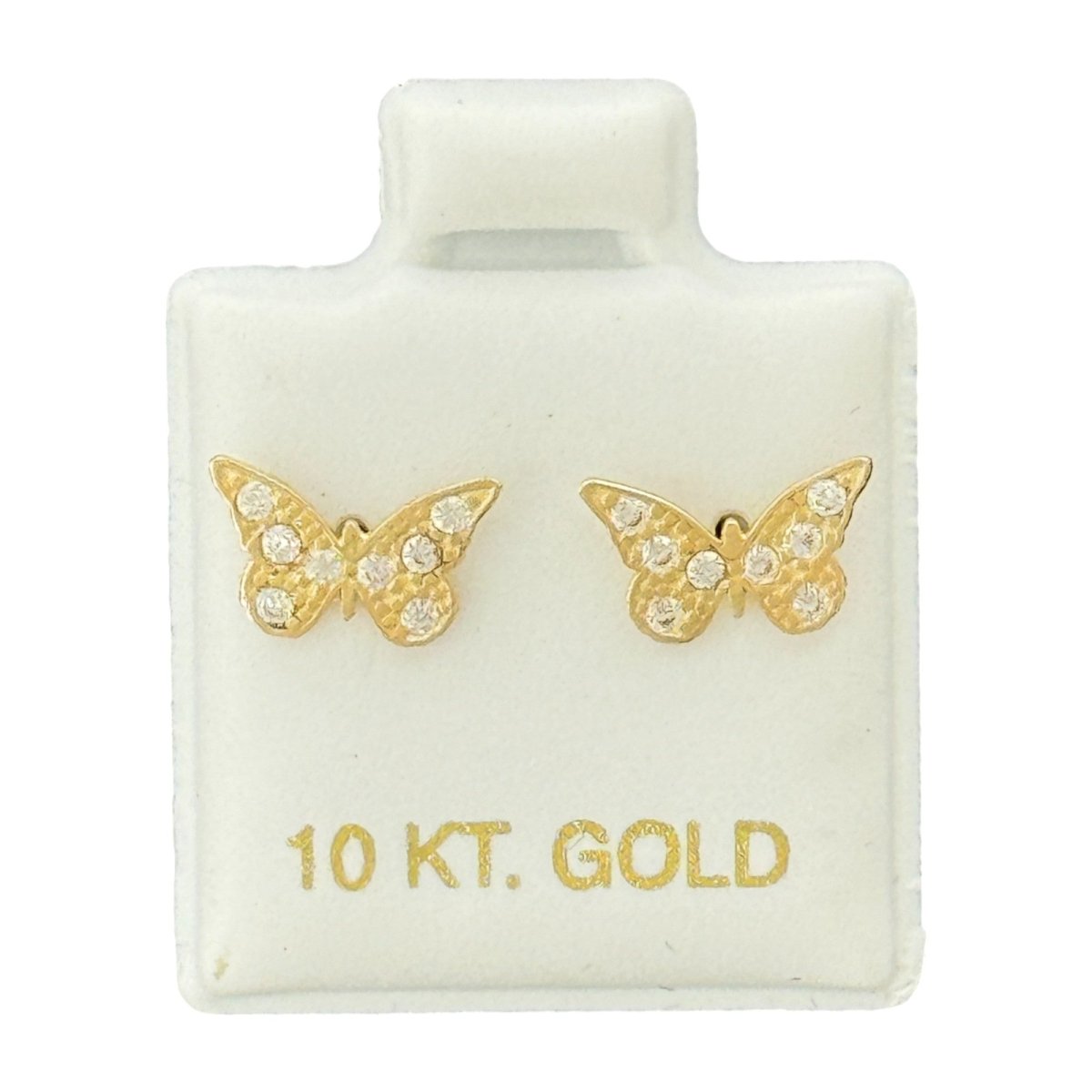 10KT Butterfly CZ Stud Gold Earrings - Main Front View by Silver Factory