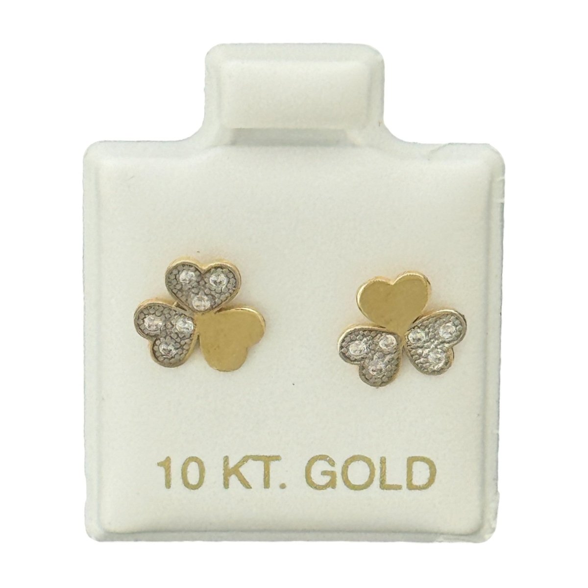 10KT Clover CZ Stud Gold Earrings - Main Front View by Silver Factory
