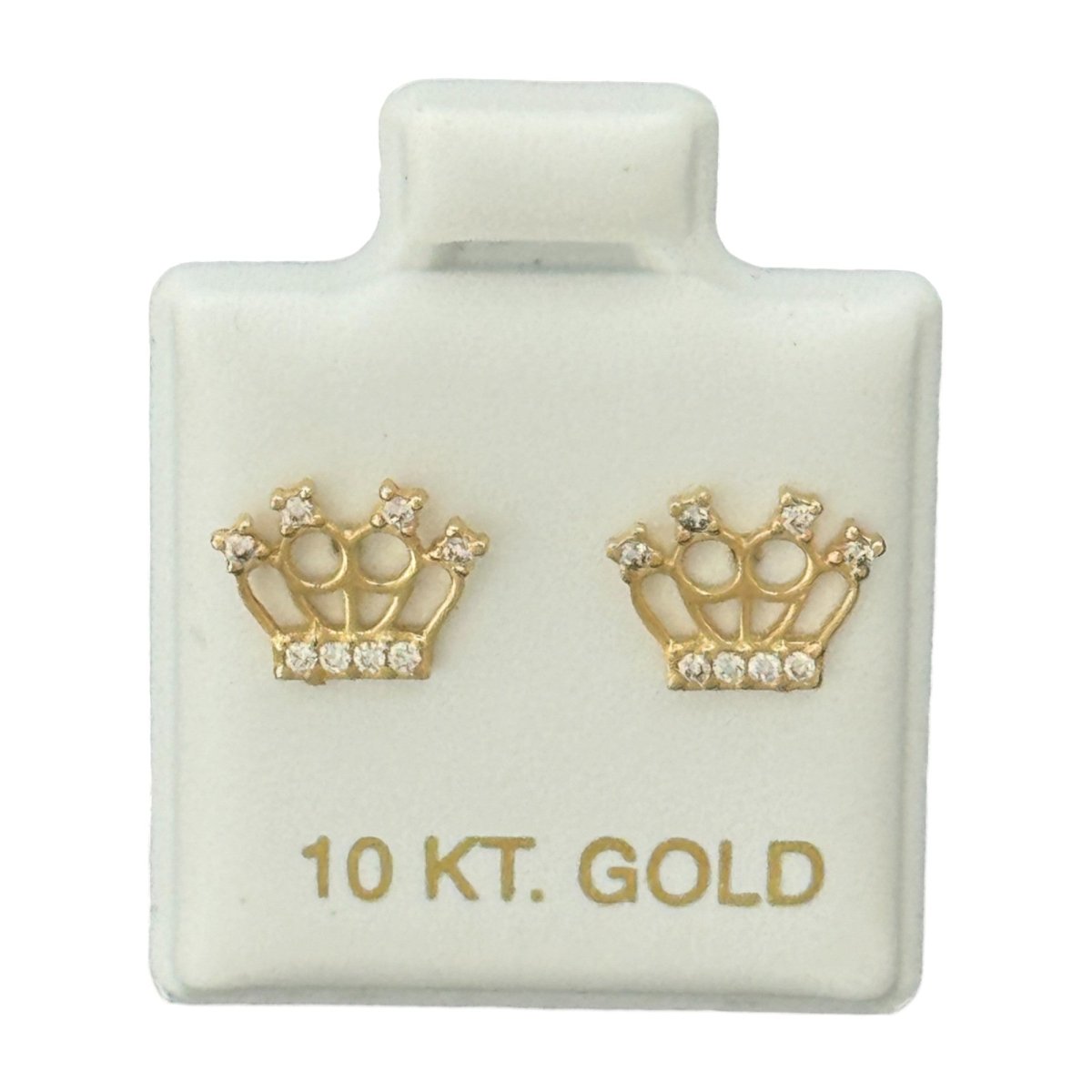 10KT Crown CZ Stud Gold Earrings - Main Front View by Silver Factory