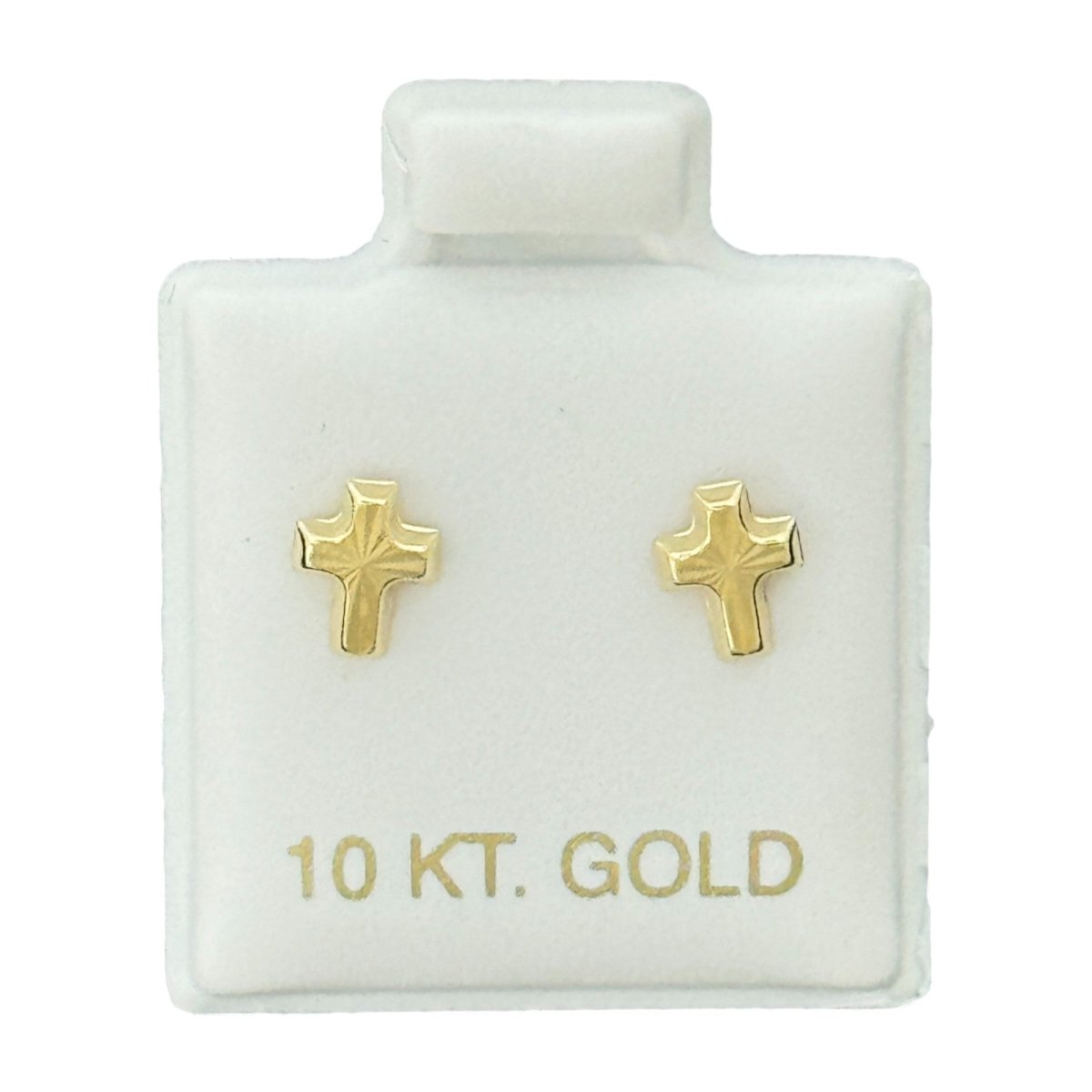 10KT Gold Cross Stud Earrings - Main Front View by Silver Factory