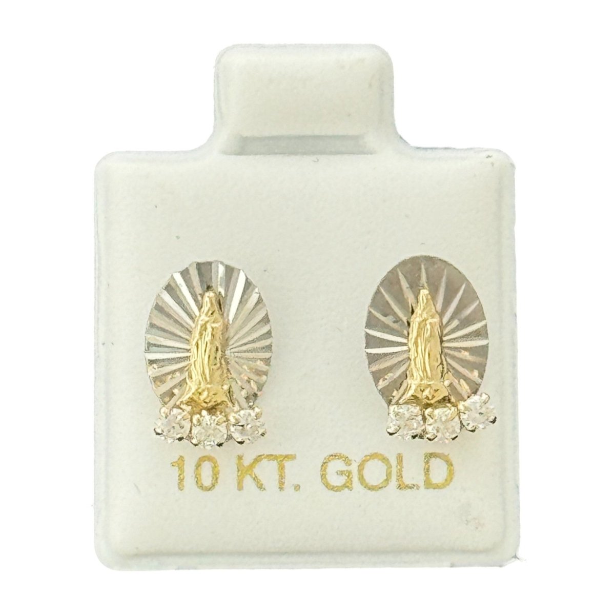 10KT Gold Virgin Mary Stud Earrings - Main Front View by Silver Factory