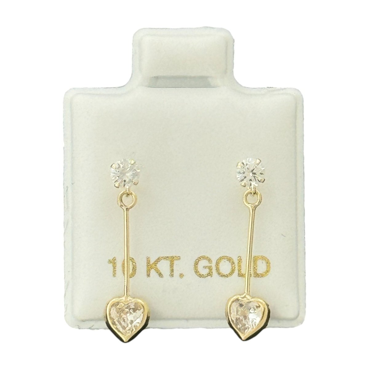 10KT Hanging Heart Earrings with Stones - Main Front View by Silver Factory