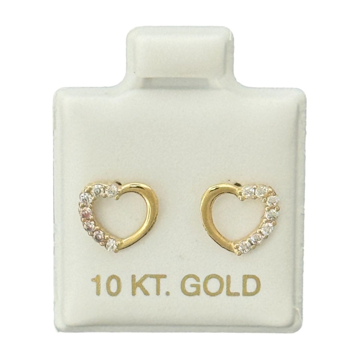 10KT Heart CZ Stud Gold Earrings - Main Front View by Silver Factory