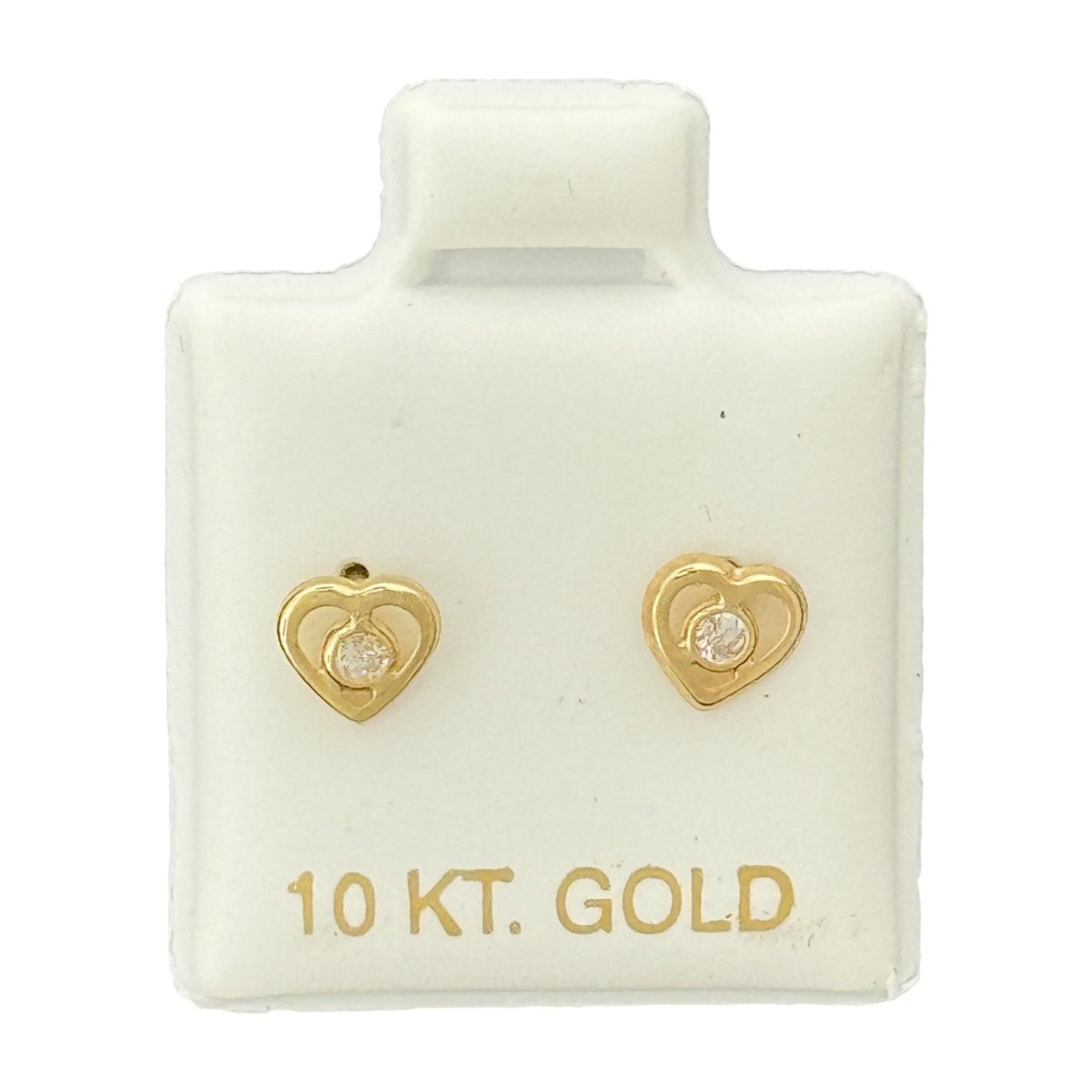 10KT Heart with CZ Gold Earrings - Main Front View by Silver Factory
