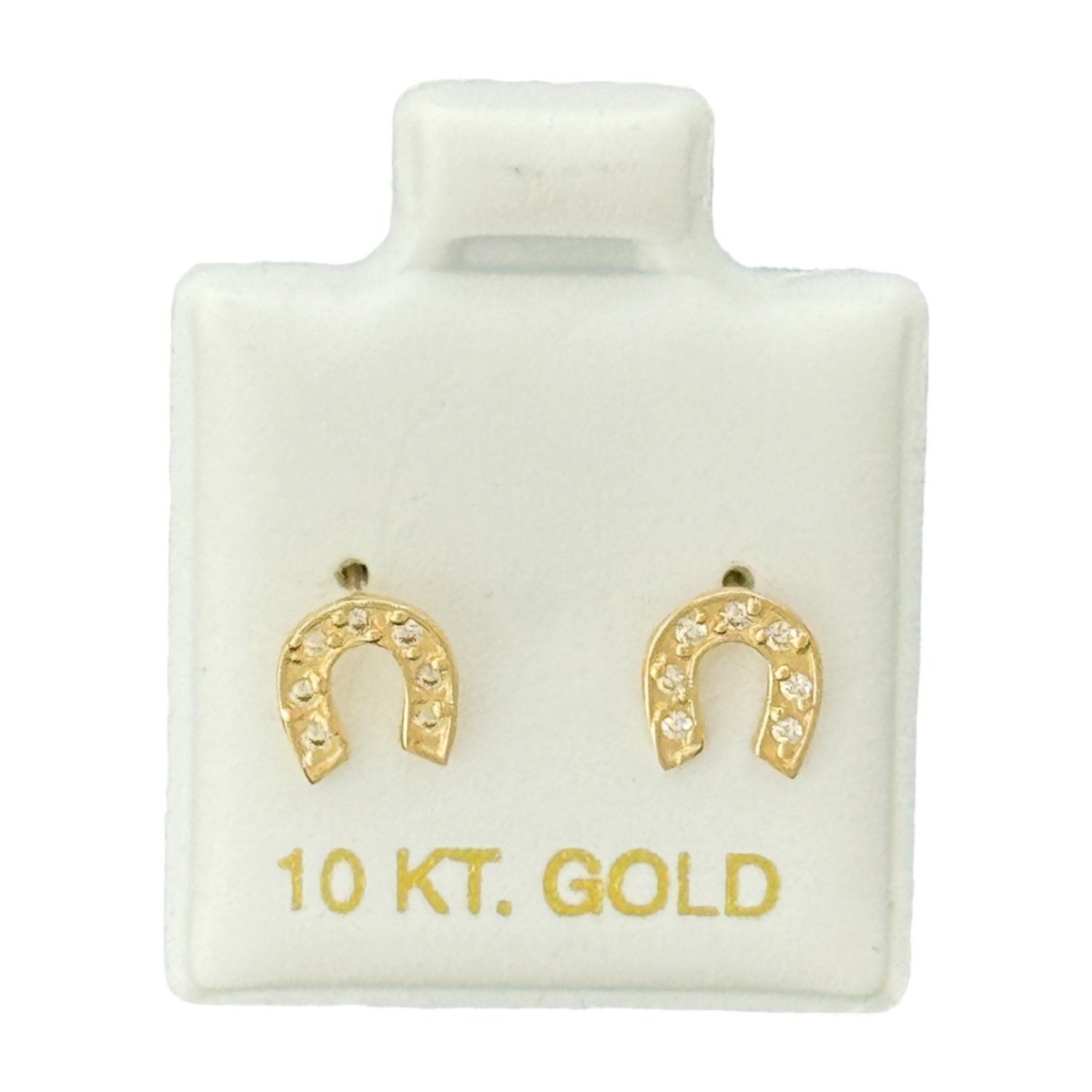 10KT Horseshoe CZ Stud Gold Earrings - Main Front View by Silver Factory