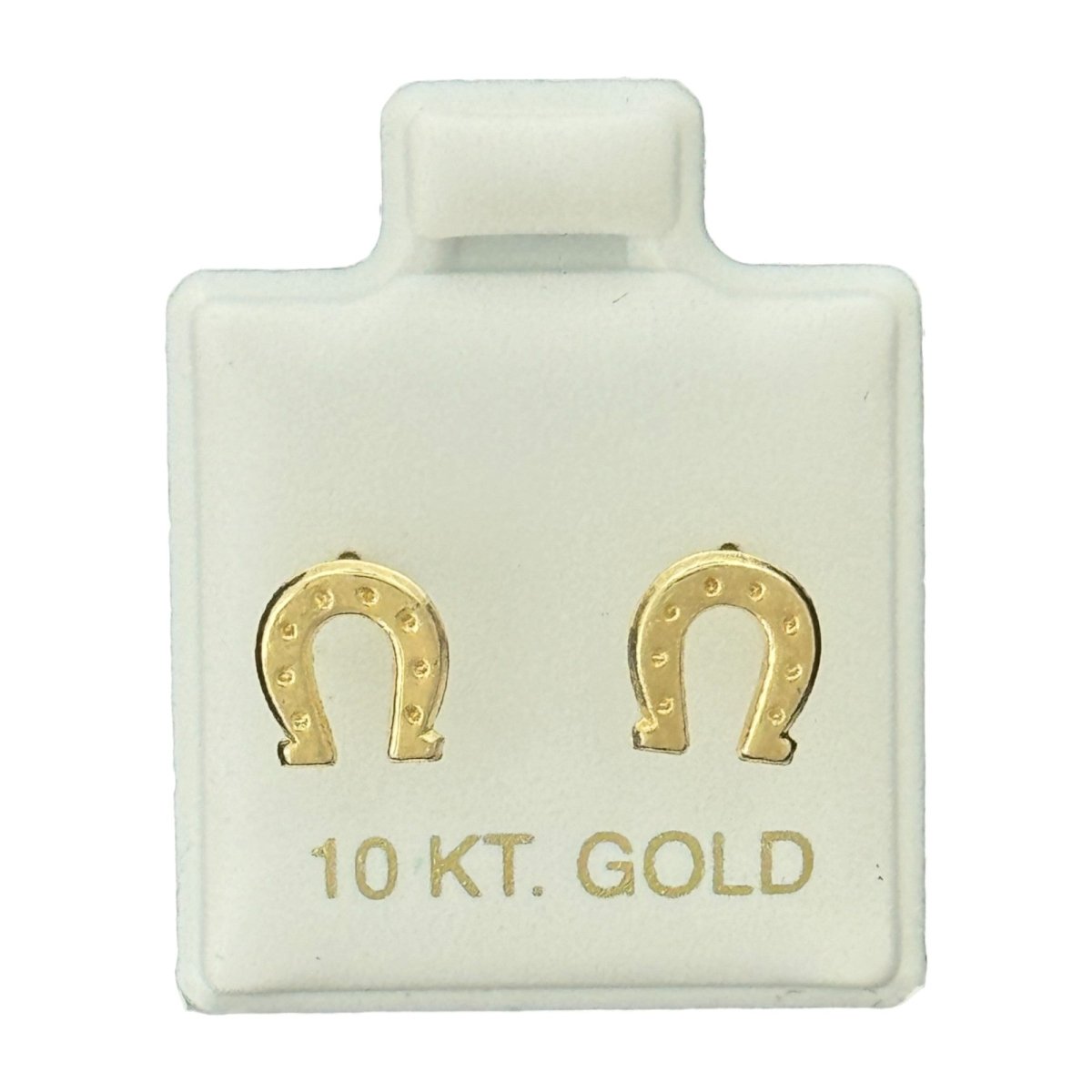 10KT Horseshoe-Shaped CZ Gold Earrings - Main Front View by Silver Factory
