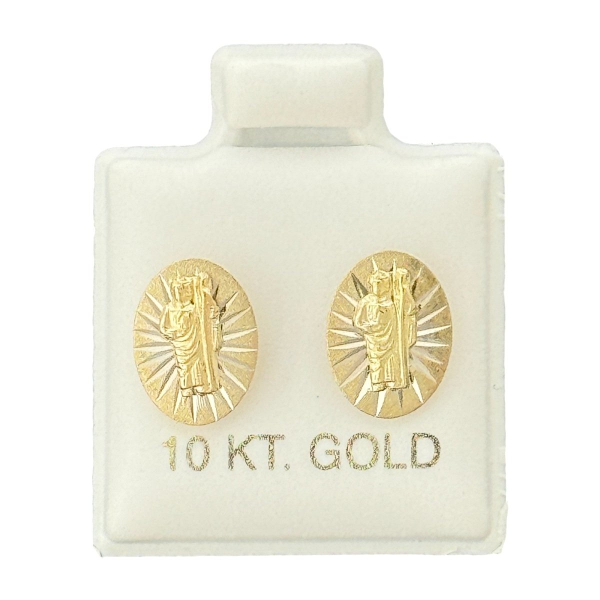 10KT Oval Saint Jude Gold Earrings - Main Front View by Silver Factory