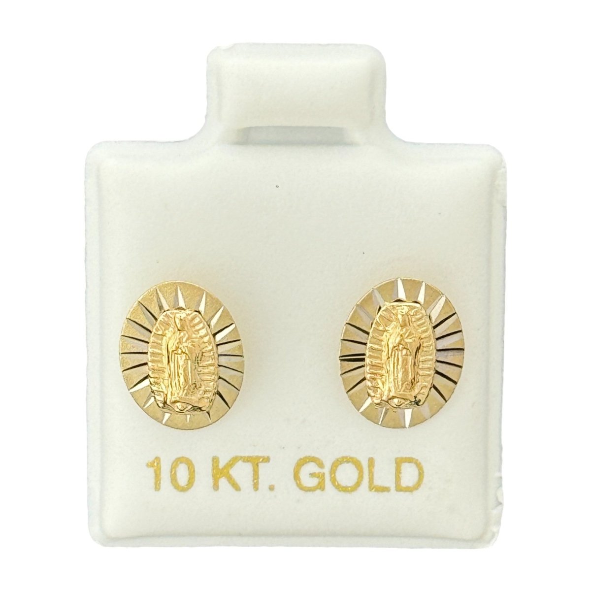 10KT Oval Virgin Mary Gold Earrings - Main Front View by Silver Factory