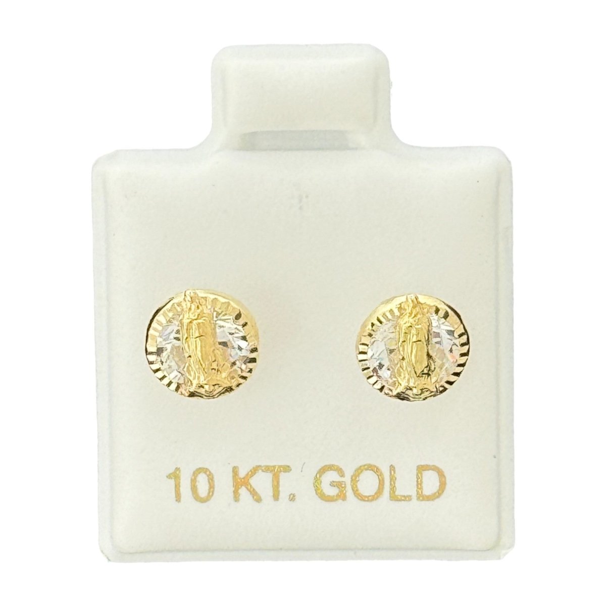 10KT Round Virgin Mary Gold Earrings - Main Front View by Silver Factory