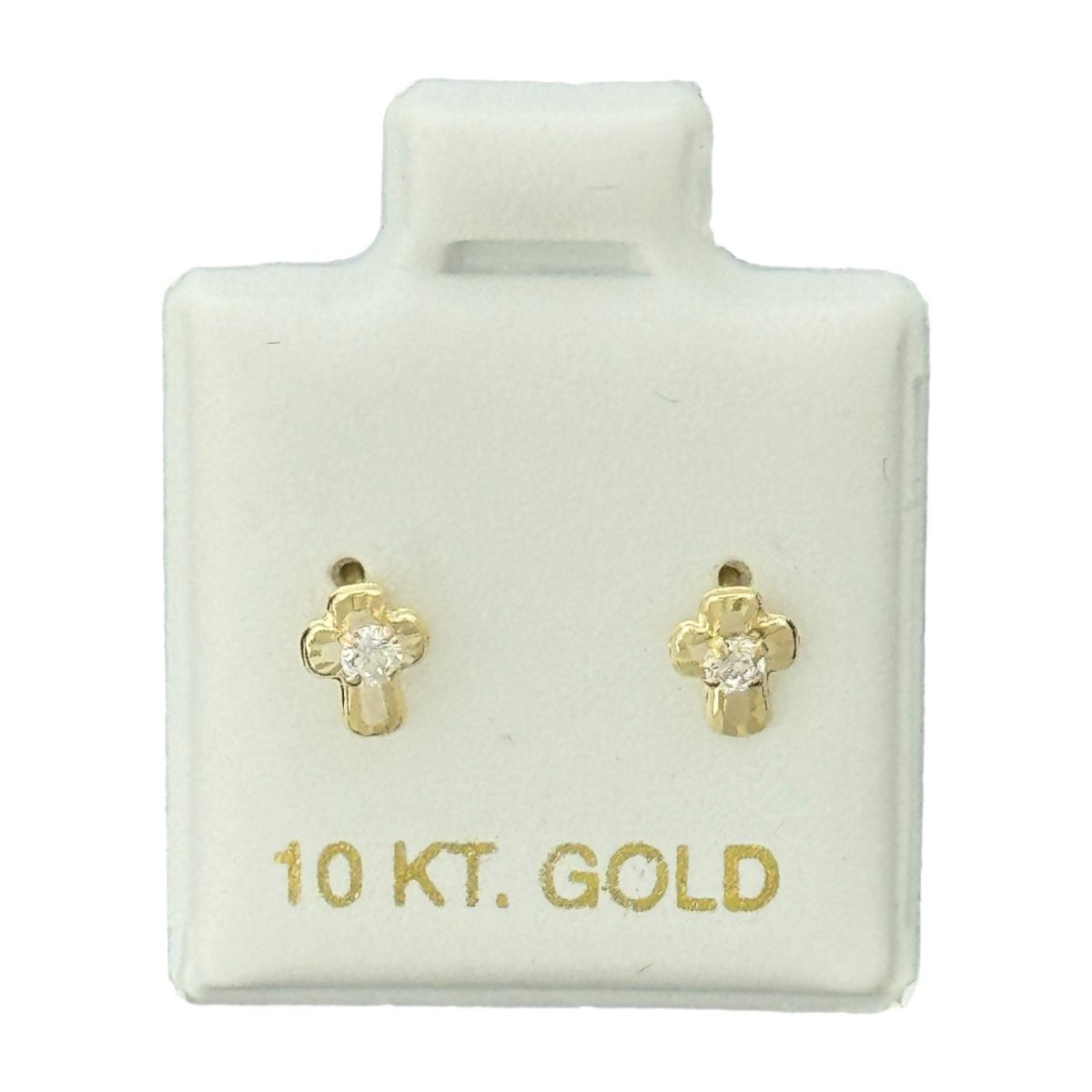 10KT Small Cross CZ Gold Earrings - Main Front View by Silver Factory