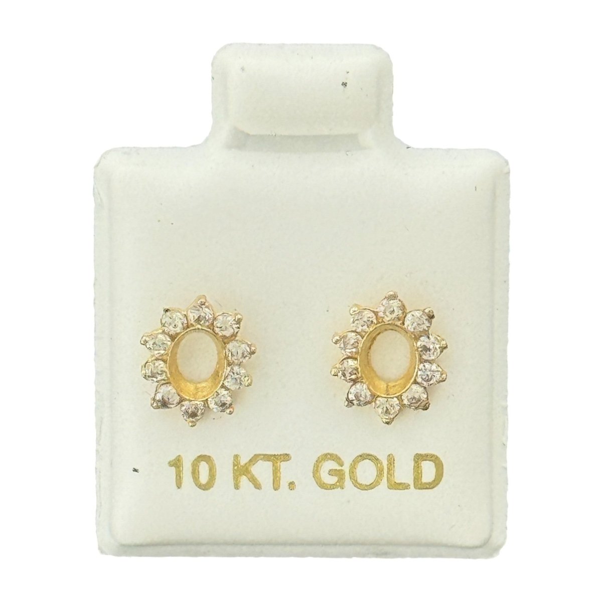 10KT Sunflower CZ Stud Gold Earrings - Main Front View by Silver Factory