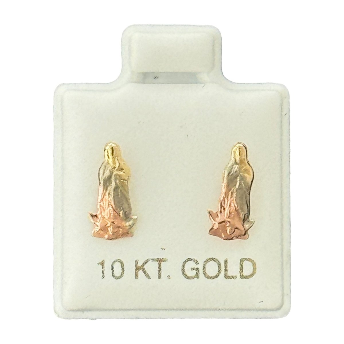10KT Tri-Color Virgin Mary Religious Gold Earrings - Main Front View by Silver Factory