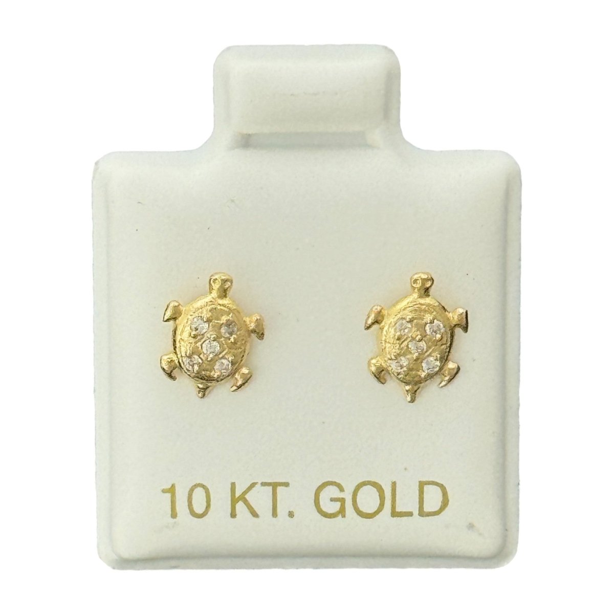 10KT Turtle CZ Stud Gold Earrings - Main Front View by Silver Factory