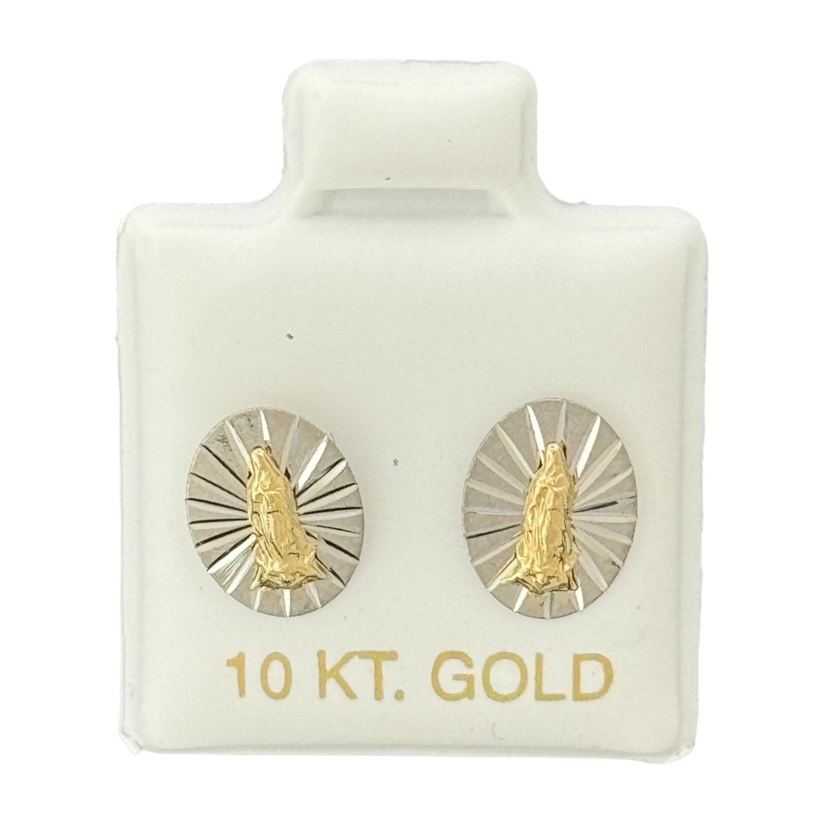 10KT Two-Tone Virgin Mary Gold Earrings - Main Front View by Silver Factory