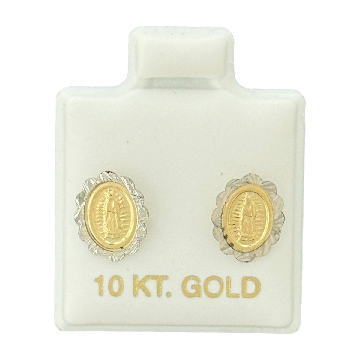 10KT Virgin Mary Oval Gold Earrings - Main Front View by Silver Factory