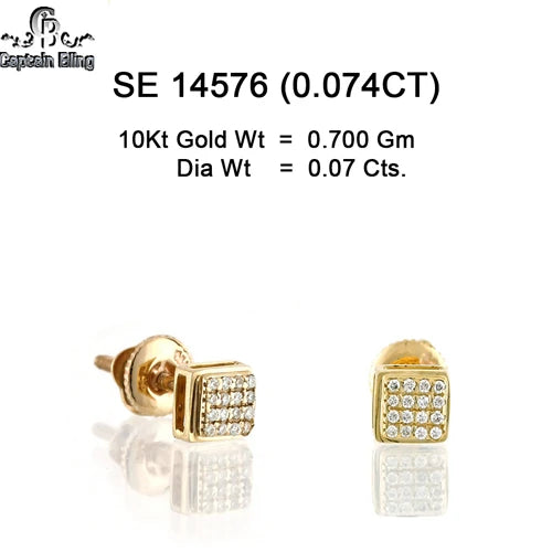 10KT yellow gold square pave diamond stud earrings 0.074ct total SI clarity with screw backs – SE14576