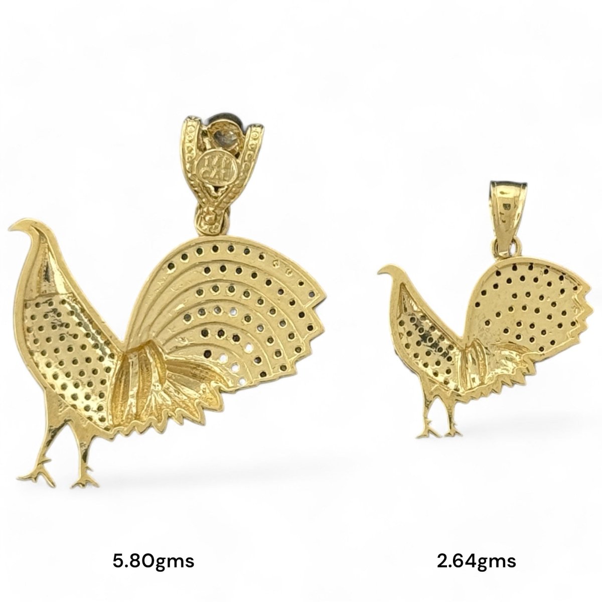 14KT Gold Rooster Pendants with CZ Accents