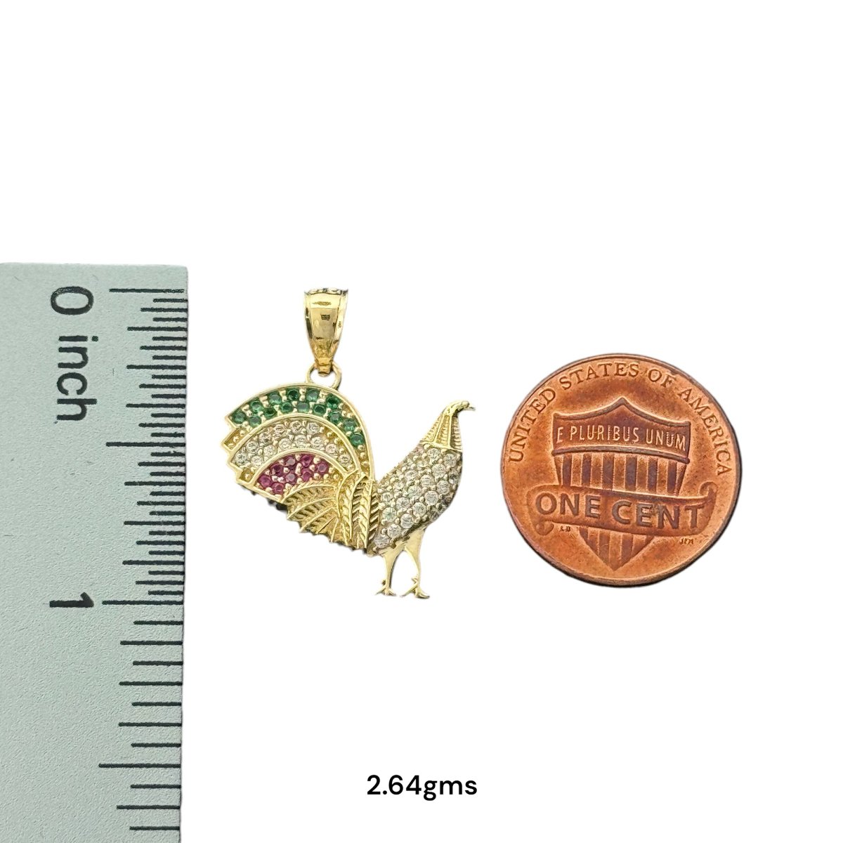 14KT Gold Rooster Pendants with CZ Accents