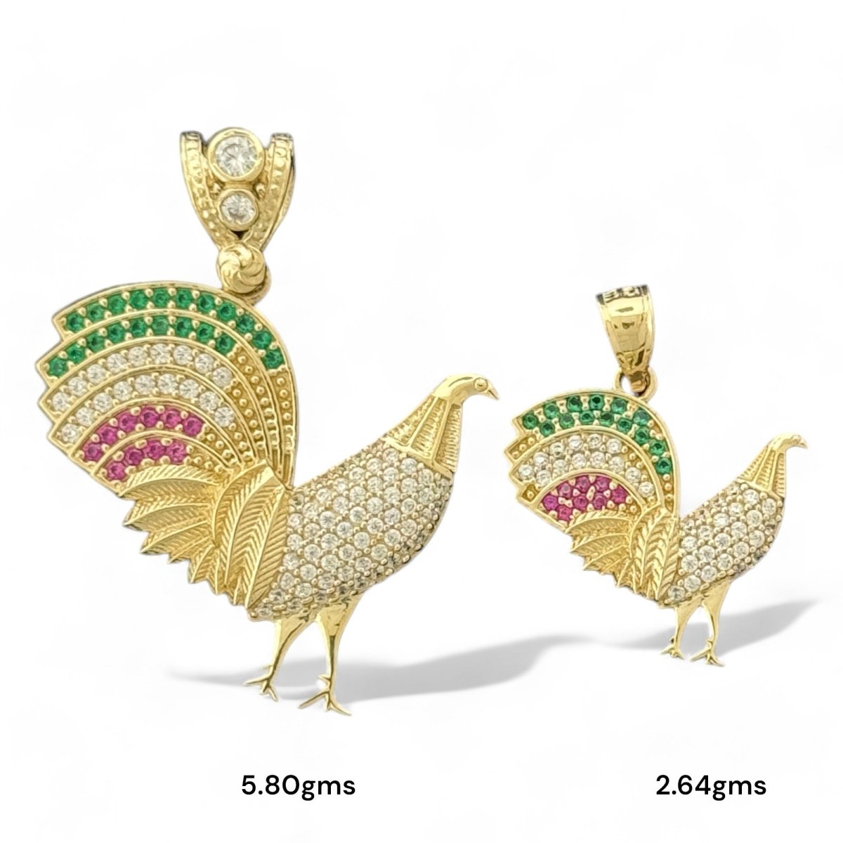 14KT Gold Rooster Pendants with CZ Accents