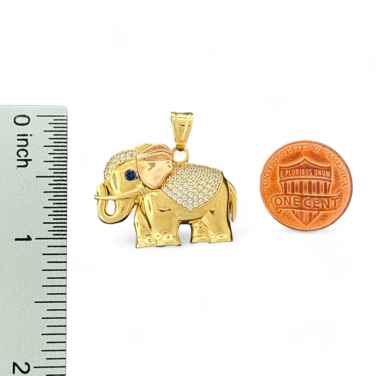 14KT Tri - Color Gold Elephant Pendant with CZ Accents