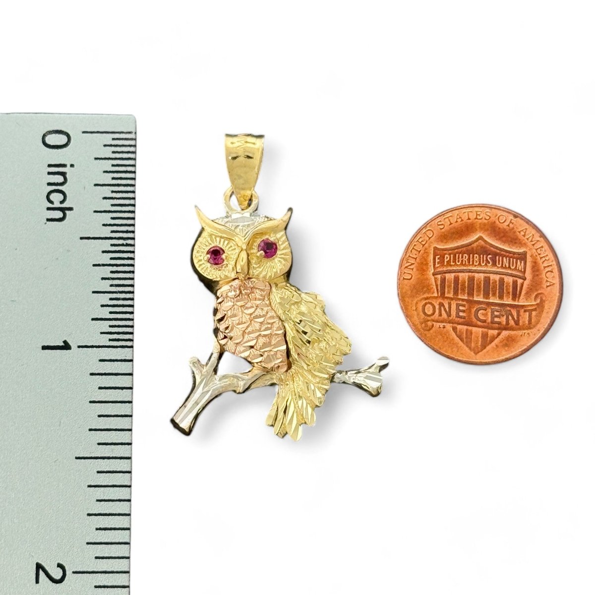 14KT Tri - Color Gold Owl Pendant