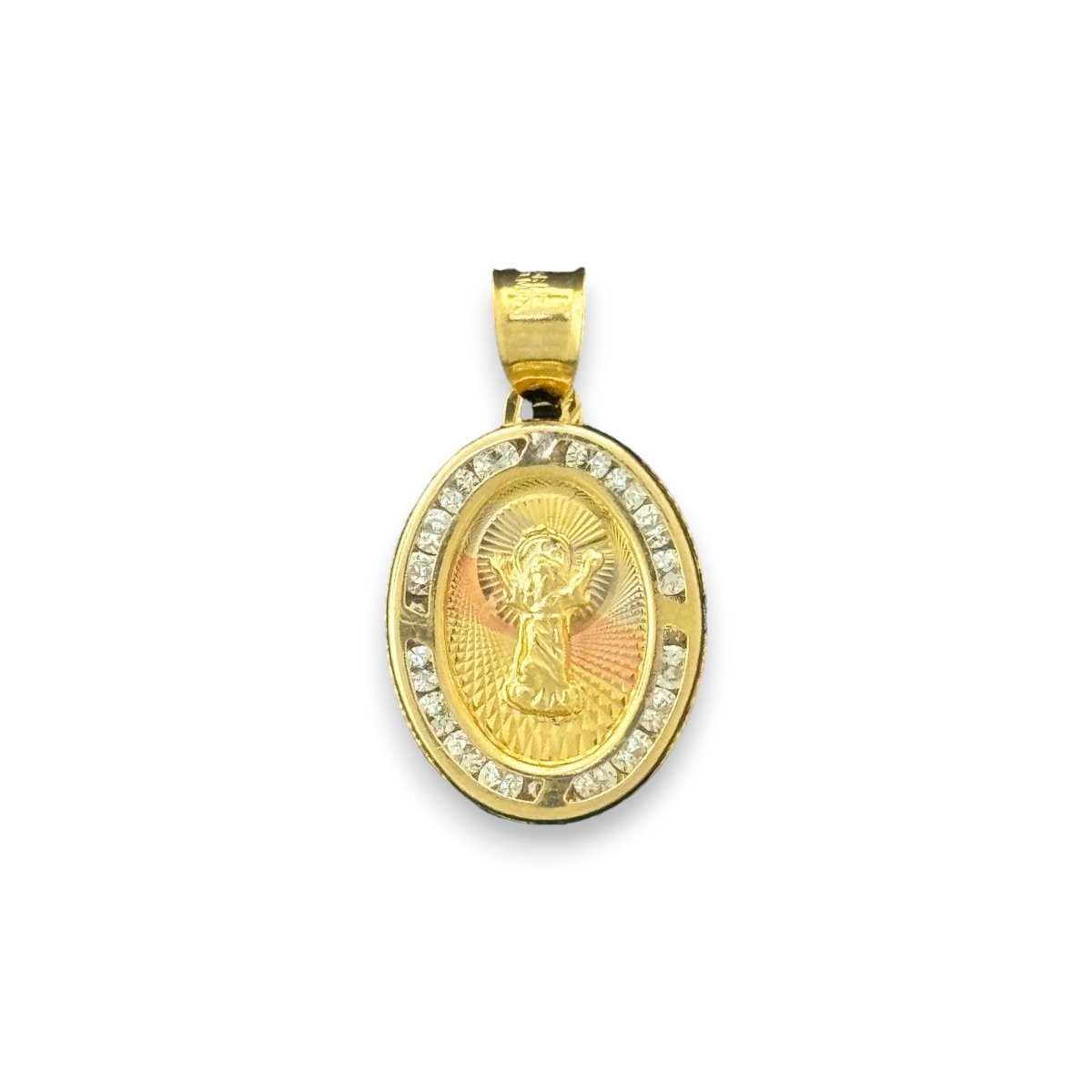 14KT Tricolor Gold Baby Jesus Oval Pendant