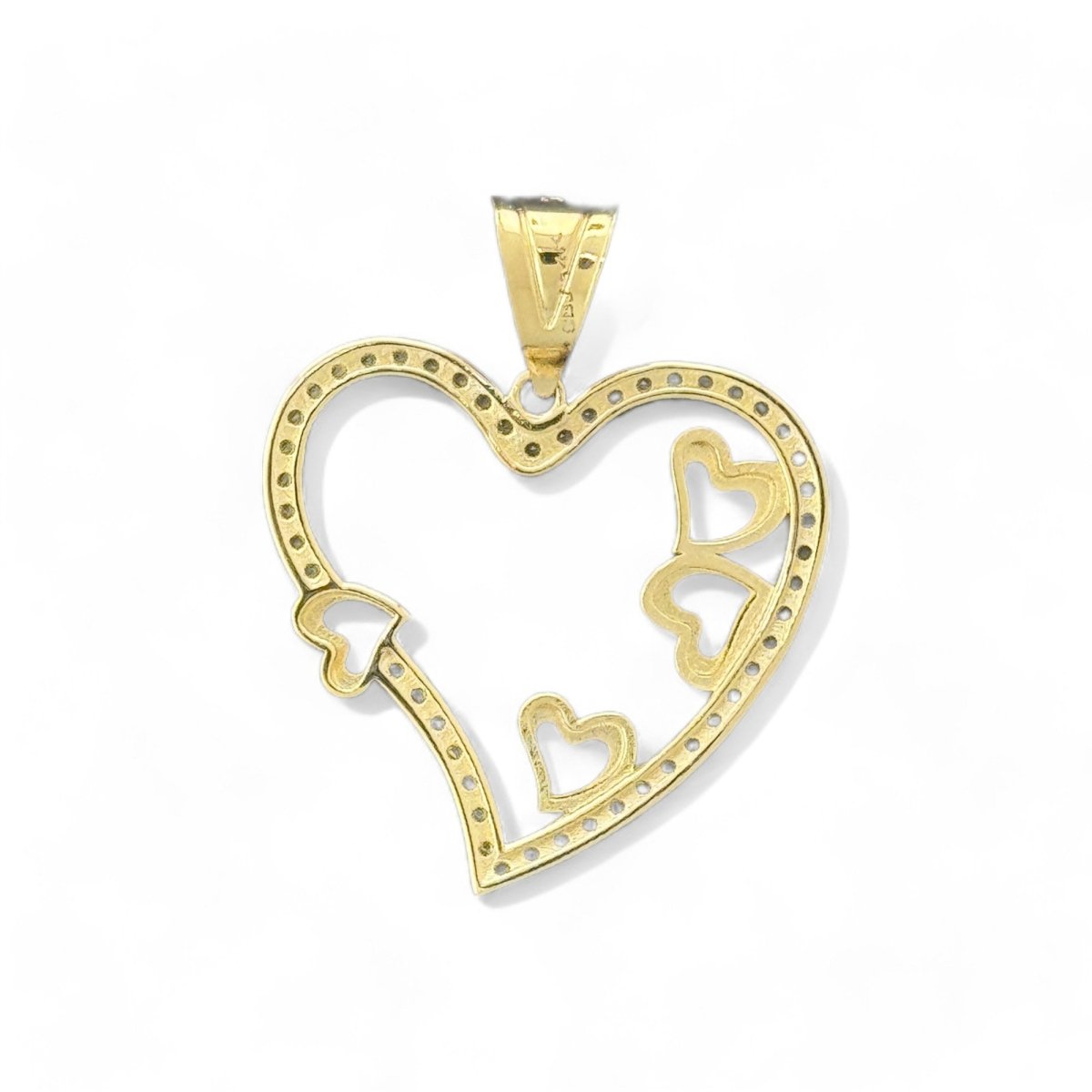 14KT Tricolor Gold Heart Pendant with CZ Accents