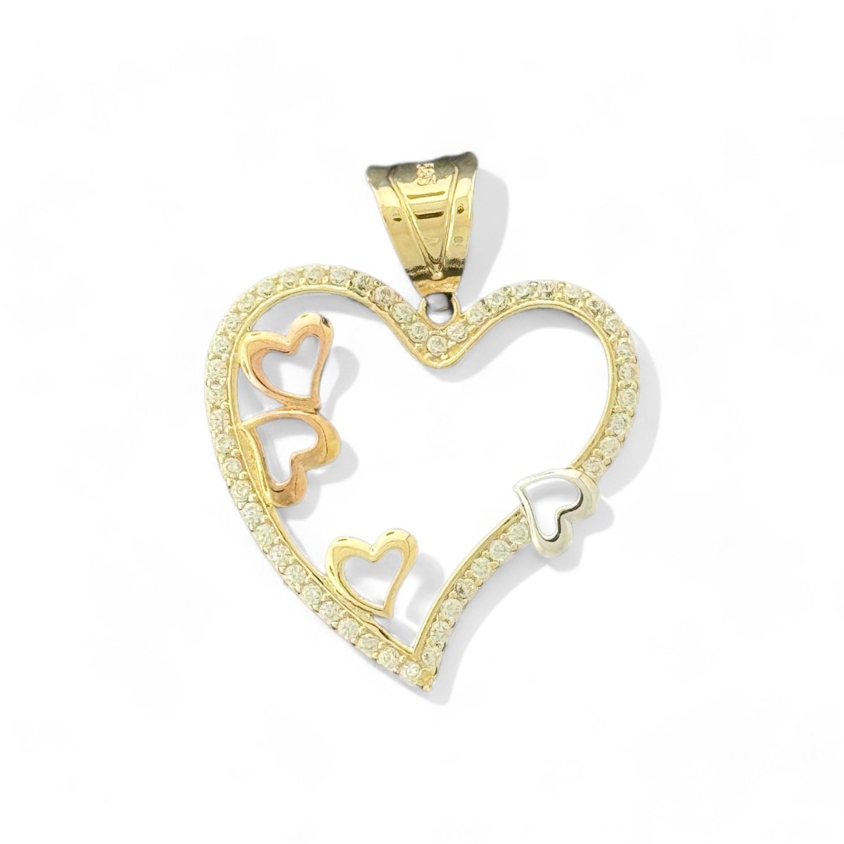 14KT Tricolor Gold Heart Pendant with CZ Accents
