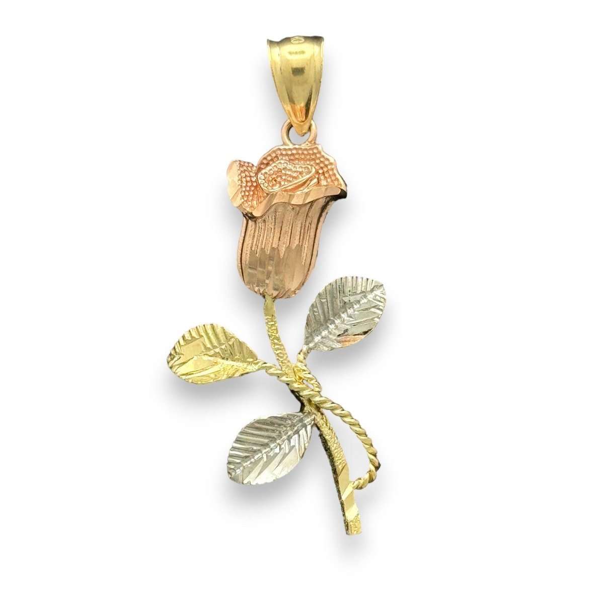 14KT Tricolor Gold Rose Pendant