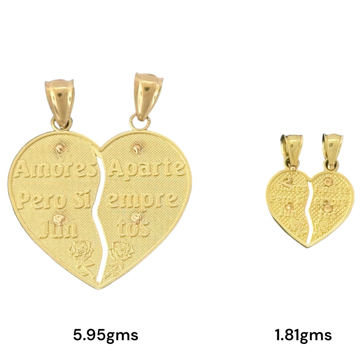 14KT Yellow and Rose Gold "Te Amo" Breakable Heart Pendants with Virgin Mary