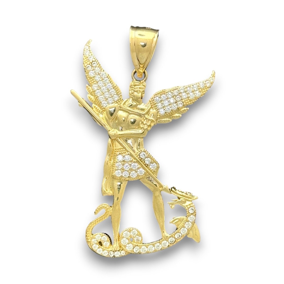 14KT Yellow Gold Archangel Michael Pendant with Pave Diamonds