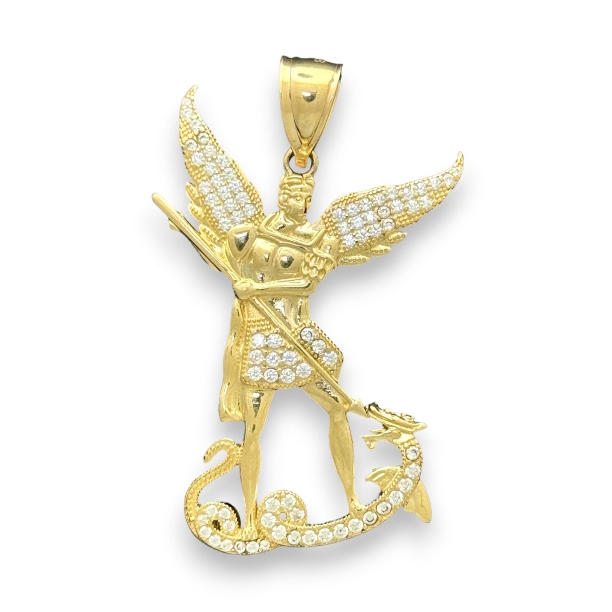 14KT Yellow Gold Archangel Michael Pendant with Pave Diamonds