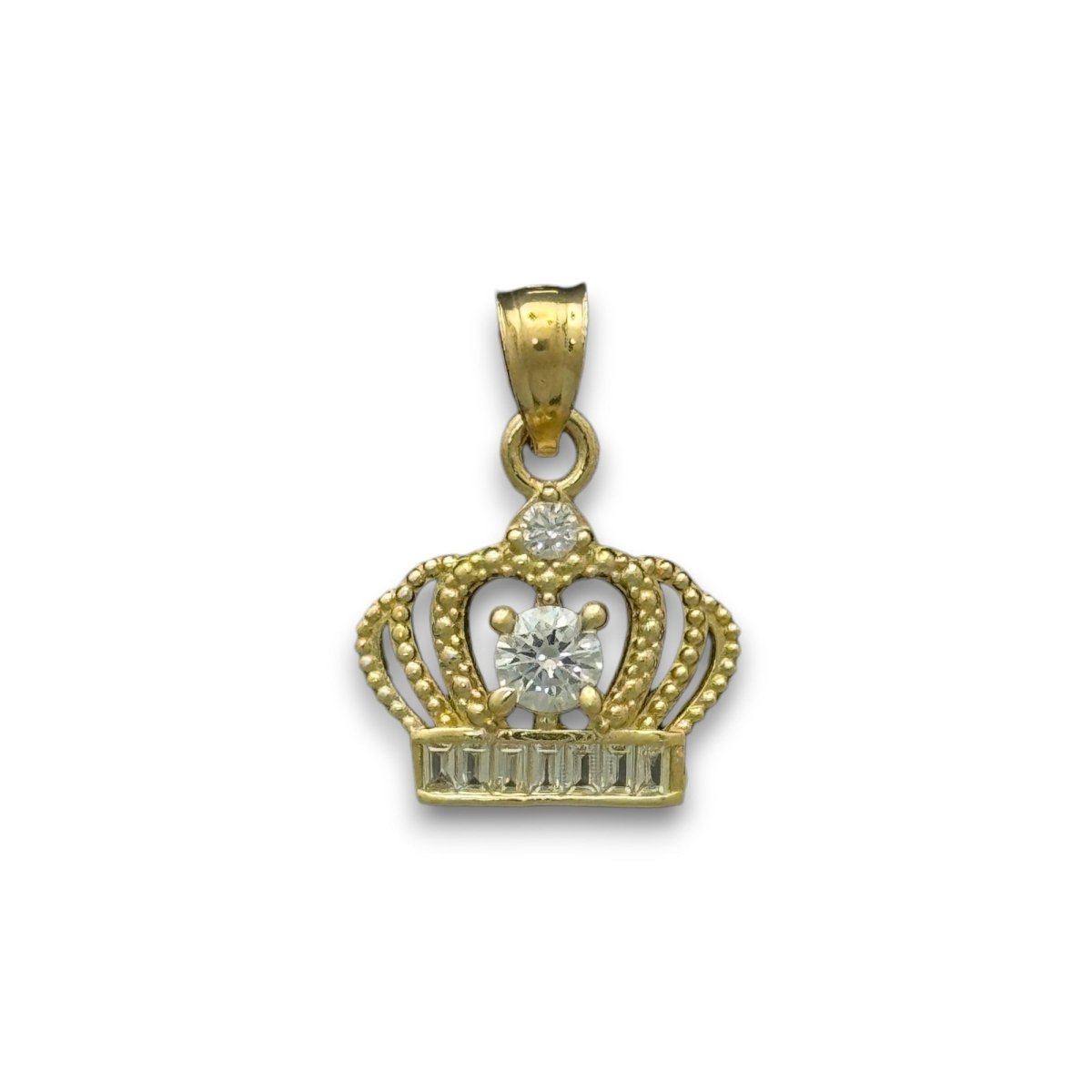 14KT Yellow Gold Crown Pendant with CZ Stones