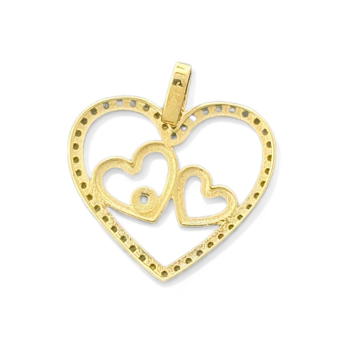 14KT Yellow Gold Double Heart CZ Pendant