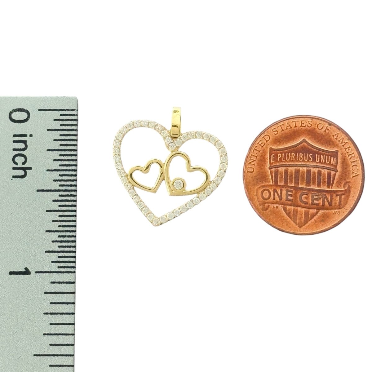 14KT Yellow Gold Double Heart CZ Pendant