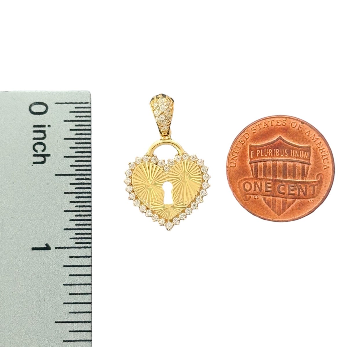 14KT Yellow Gold Heart Lock Pendant with CZ Stones