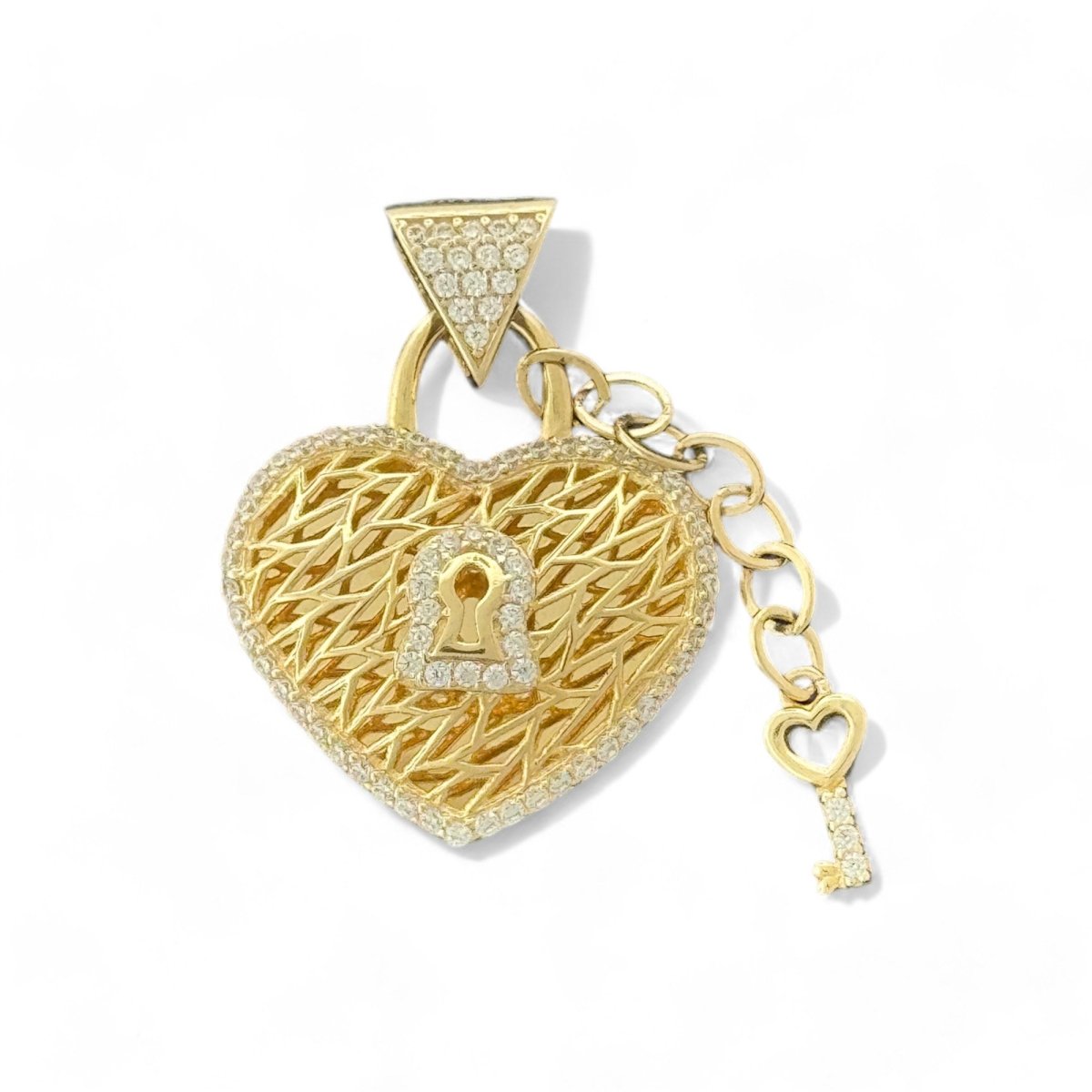14KT Yellow Gold Heart Lock Pendant with Key