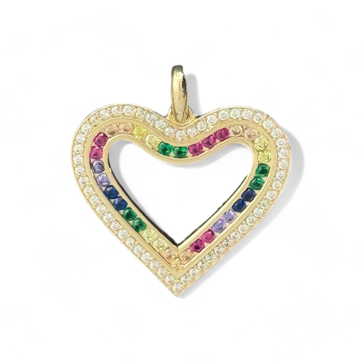 14KT Yellow Gold Heart with CZ Stones Pendant