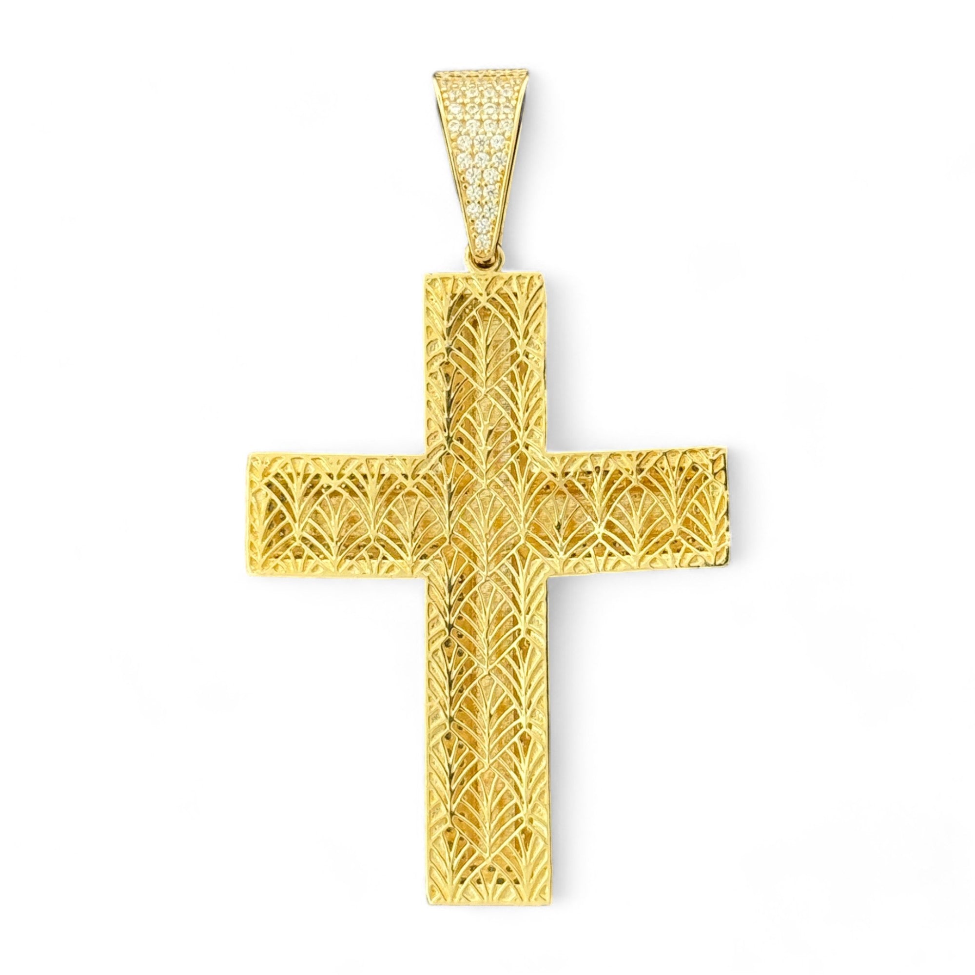 14KT Gold Crucifix Cross Pendant with Sparkling Cubic Zirconia Stones - Elegant Religious Jewelry