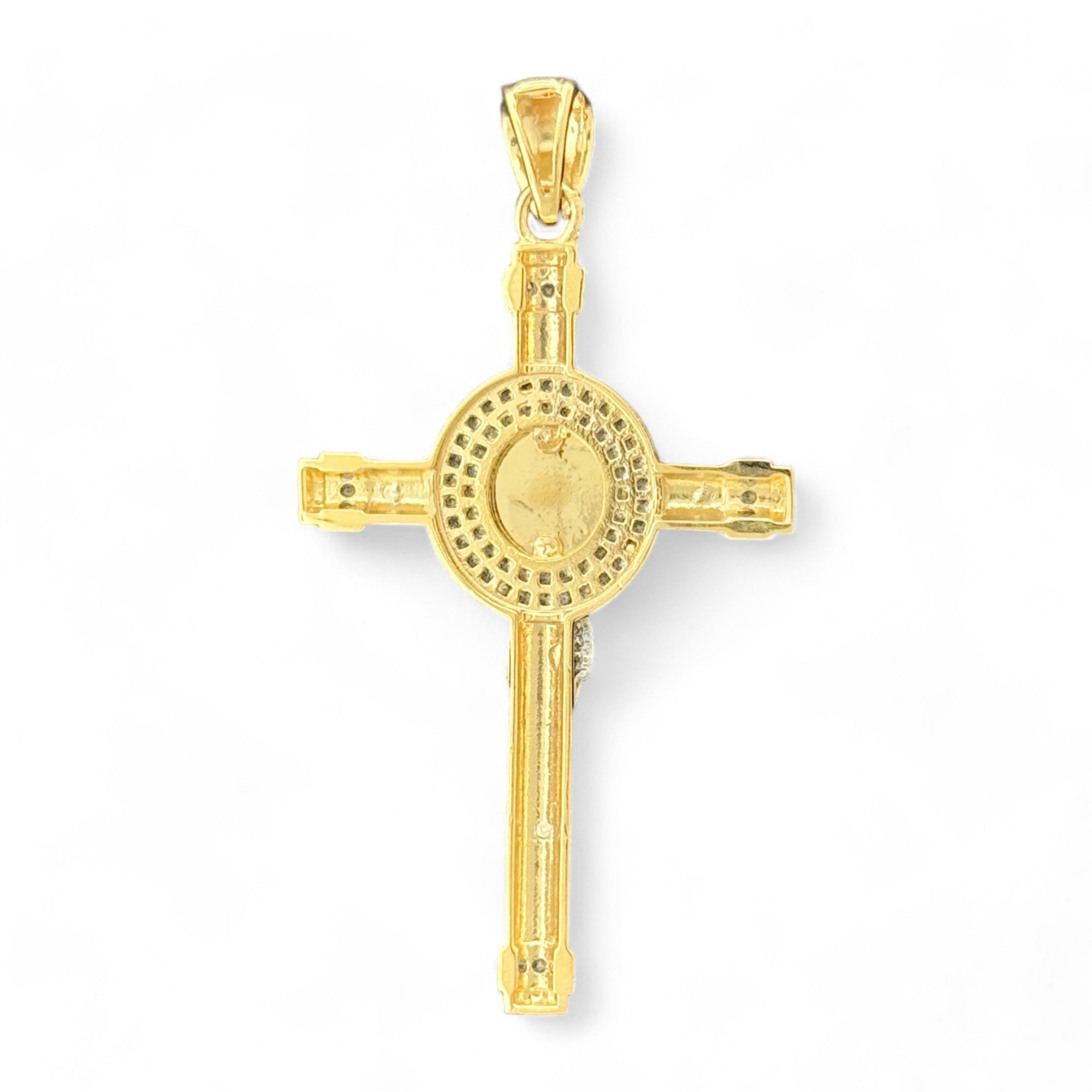 14KT Gold Crucifix Cross Pendant with Sparkling Cubic Zirconia Stones - Elegant Religious Jewelry