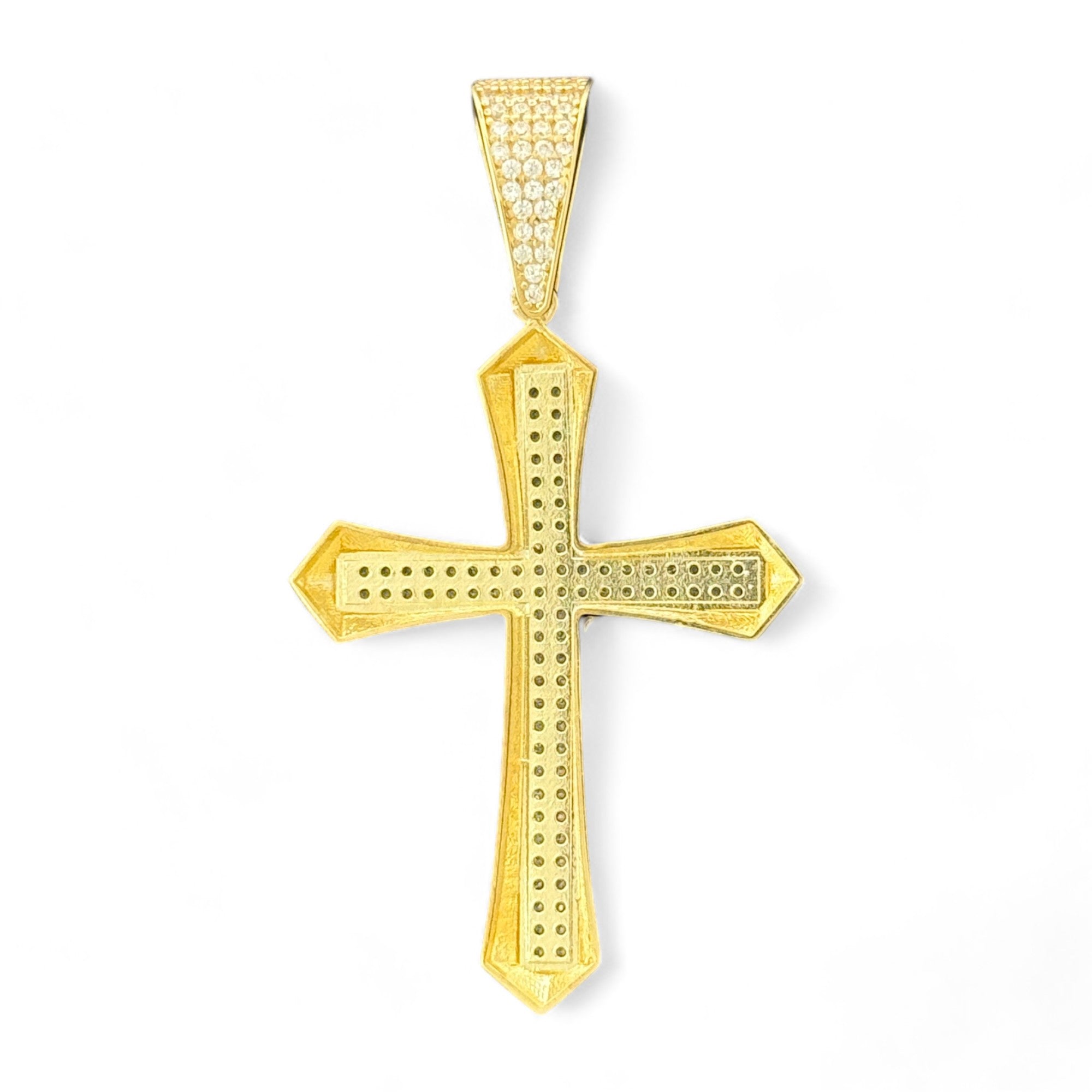 14KT Gold Crucifix Cross Pendant with Sparkling Cubic Zirconia Stones - Elegant Religious Jewelry