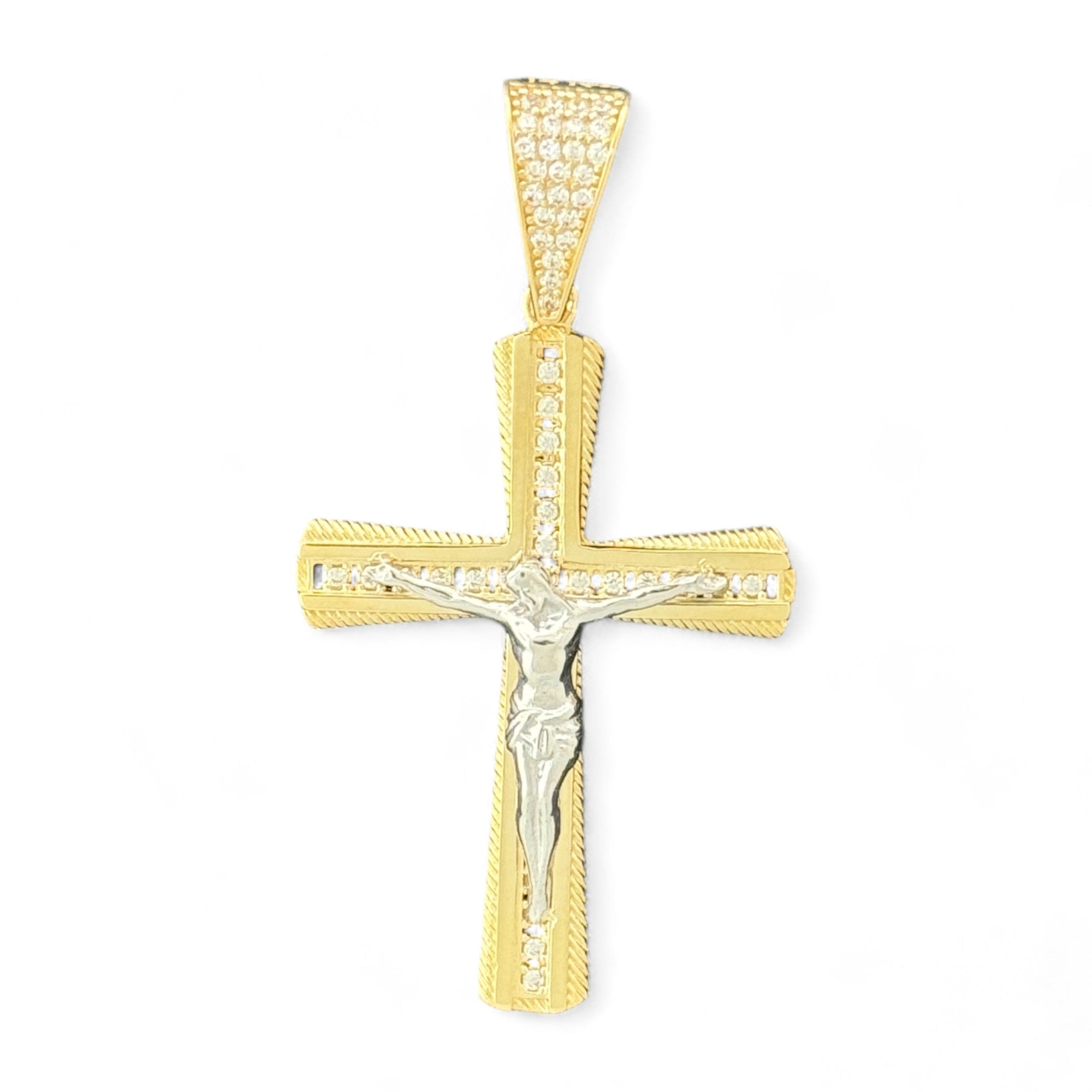 14KT Gold Crucifix Cross Pendant with Sparkling Cubic Zirconia Stones - Elegant Religious Jewelry