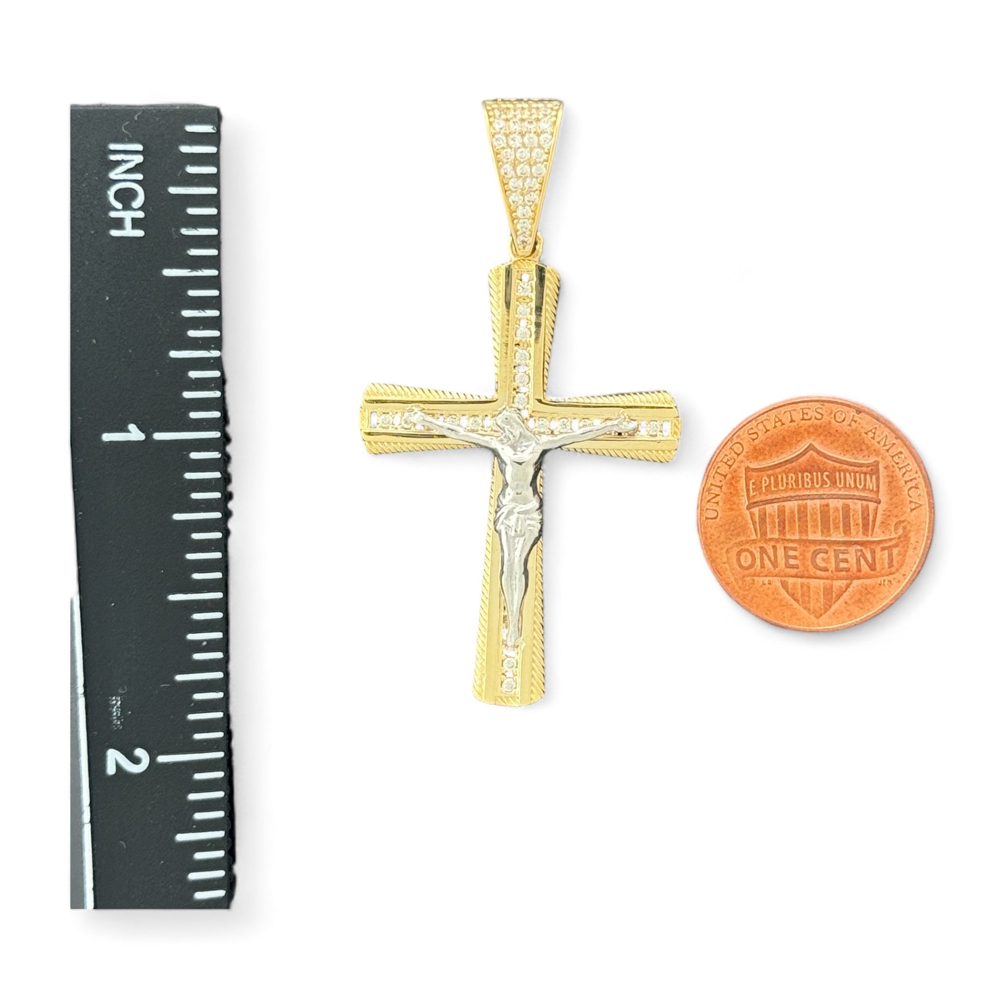 14KT Gold Crucifix Cross Pendant with Sparkling Cubic Zirconia Stones - Elegant Religious Jewelry