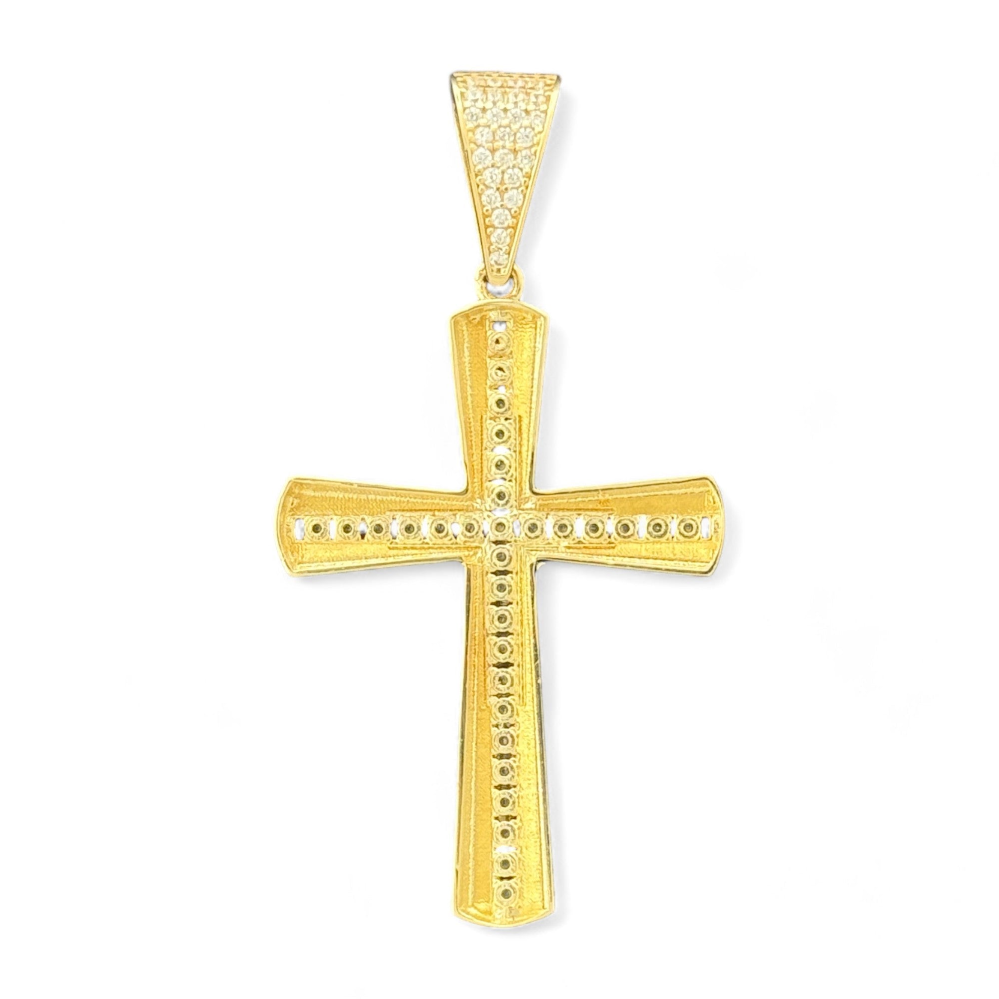 14KT Gold Crucifix Cross Pendant with Sparkling Cubic Zirconia Stones - Elegant Religious Jewelry