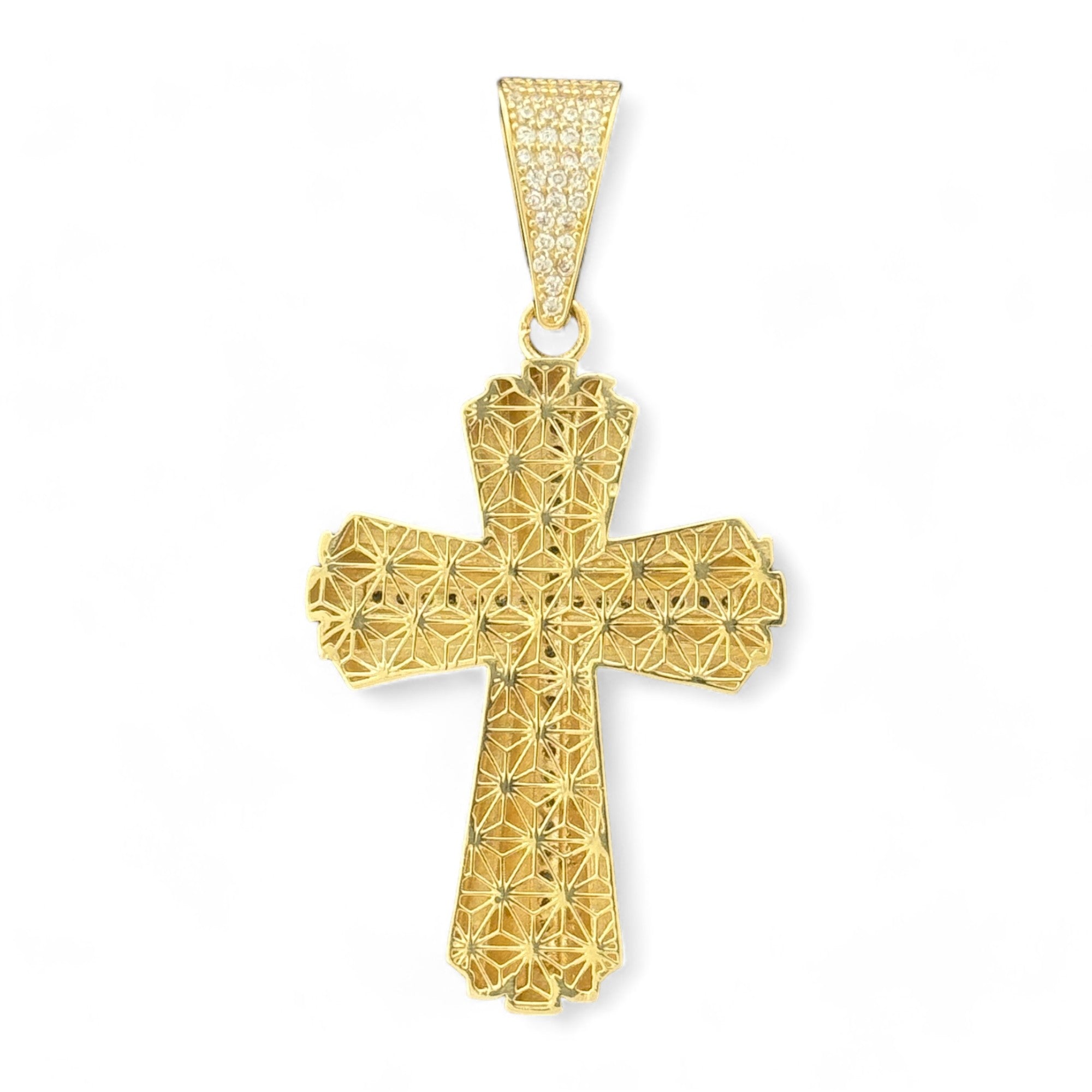 14KT Gold Crucifix Cross Pendant with Sparkling Cubic Zirconia Stones - Elegant Religious Jewelry