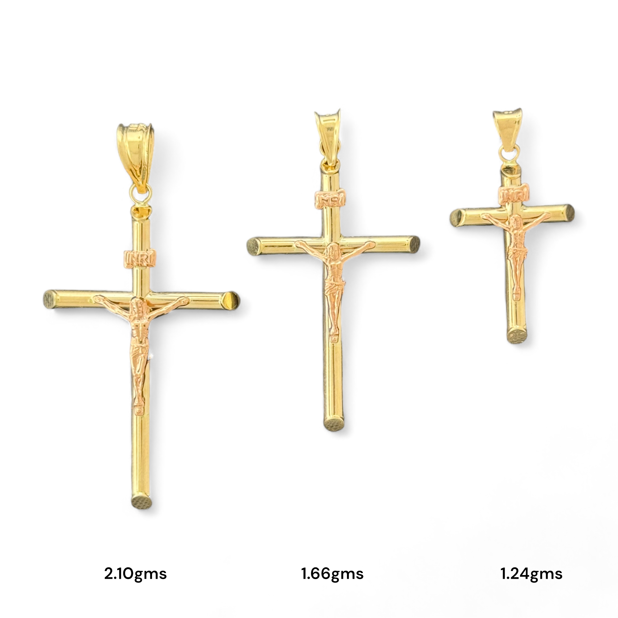 14KT Gold Crucifix Cross Pendant with Sparkling Cubic Zirconia Stones - Elegant Religious Jewelry