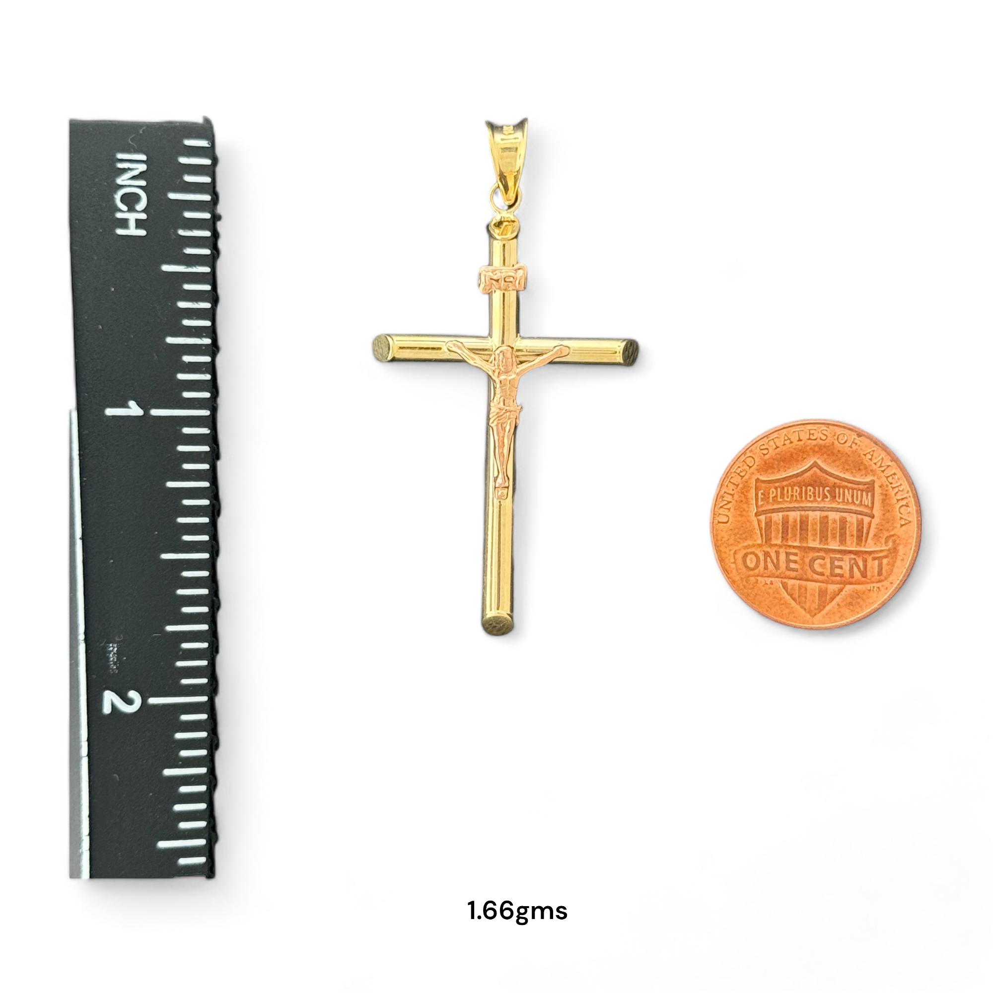 14KT Gold Crucifix Cross Pendant with Sparkling Cubic Zirconia Stones - Elegant Religious Jewelry