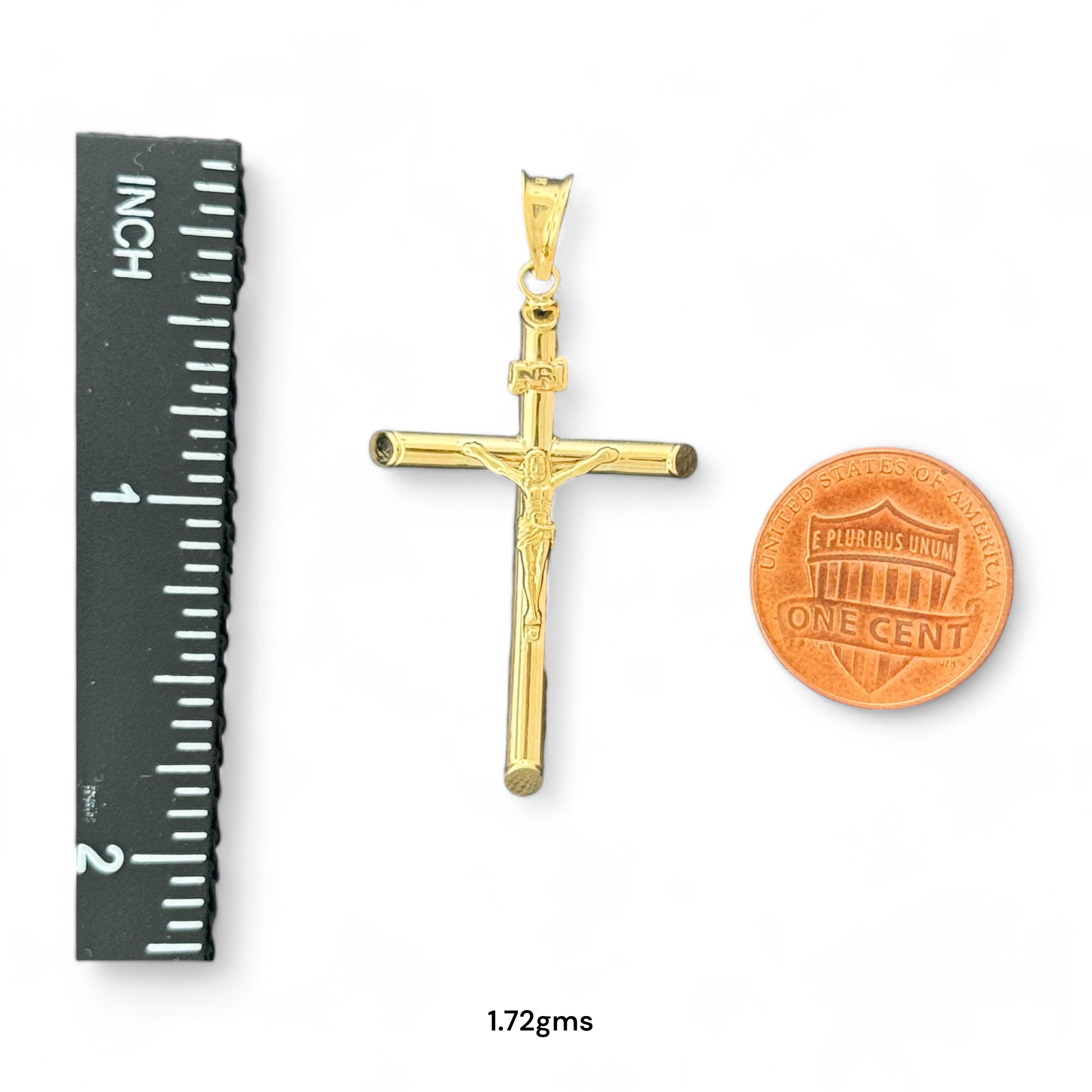 14KT Gold Crucifix Cross Pendant with Sparkling Cubic Zirconia Stones - Elegant Religious Jewelry