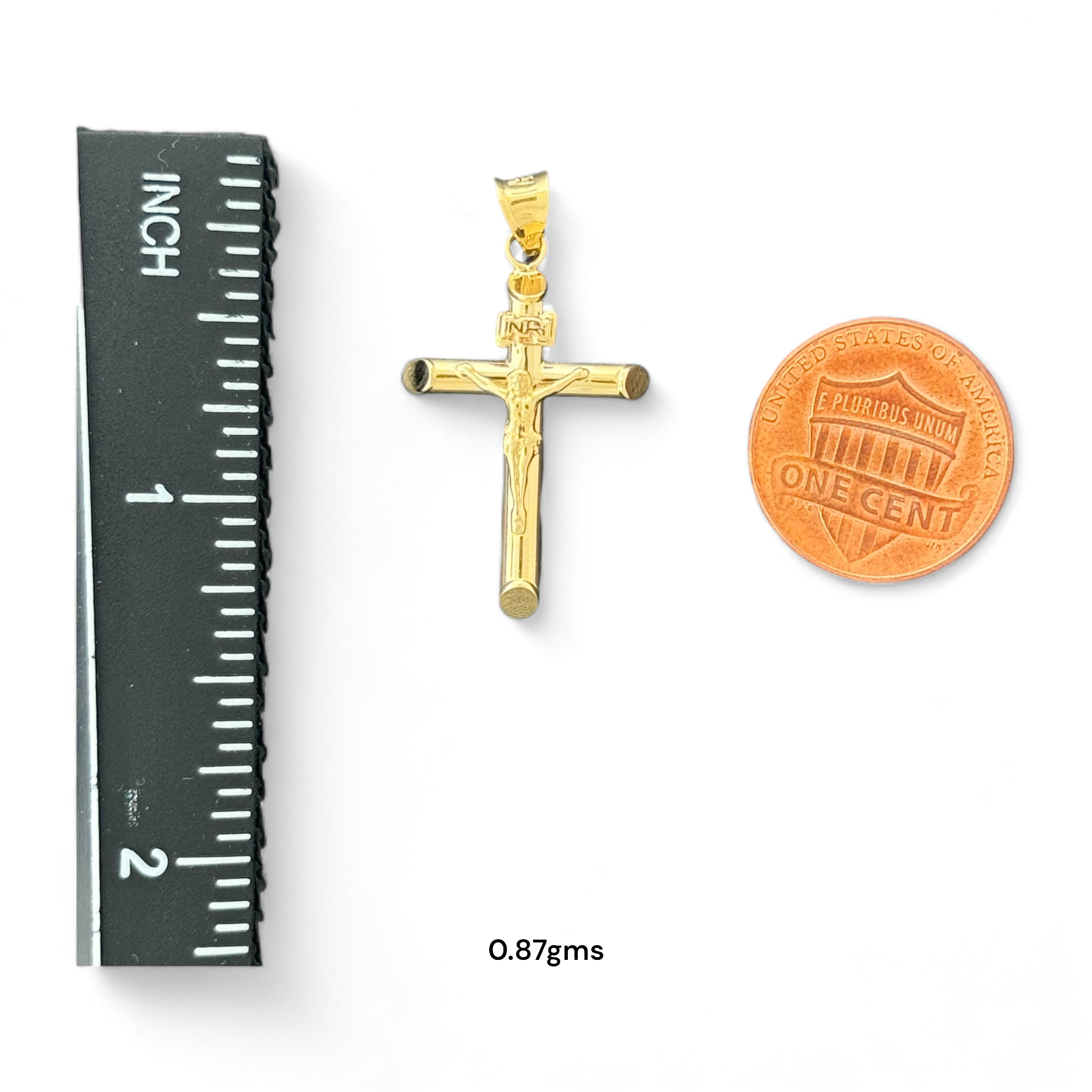 14KT Gold Crucifix Cross Pendant with Sparkling Cubic Zirconia Stones - Elegant Religious Jewelry